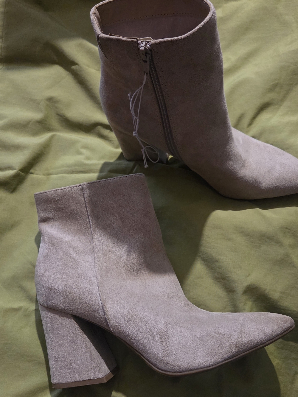 Size 10 - A New Day Taupe Suede Pointed Toe Block Heel Ankle Boots